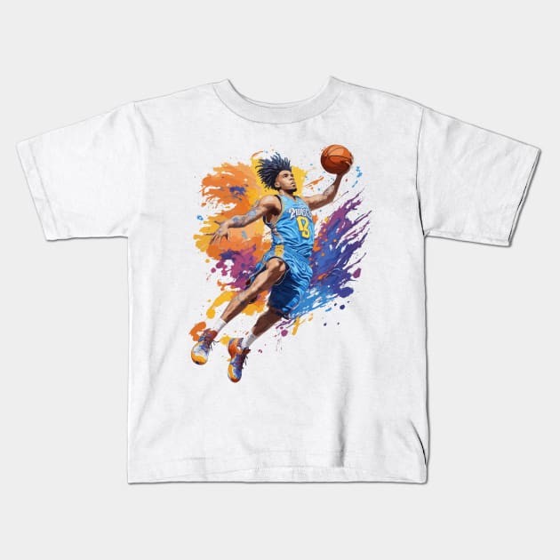 Basketball player jumping watercolor Kids T-Shirt by hippohost